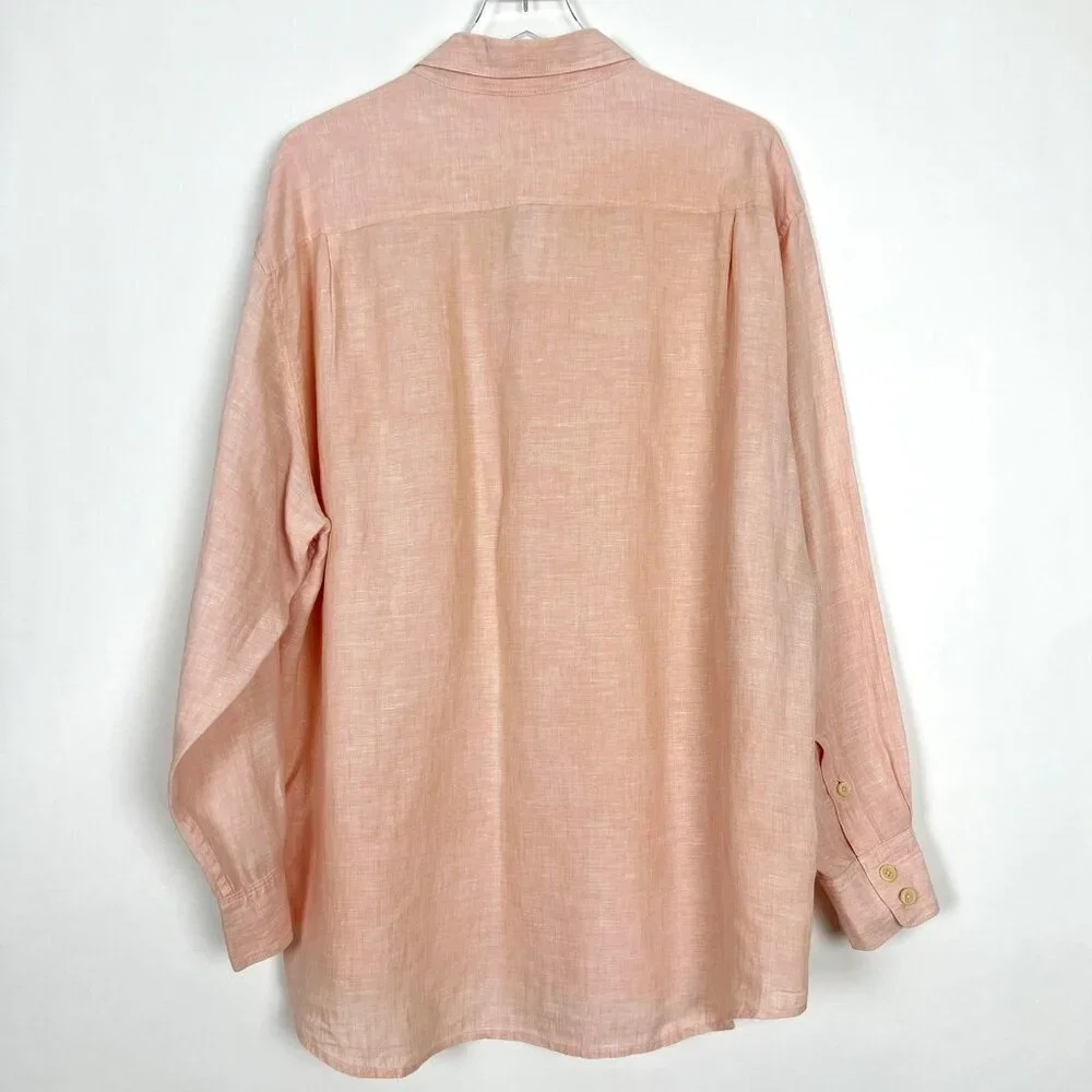 Tommy Bahama 100% Linen Shirt Mens XL Peach Button Front Long Sleeve Vacation
